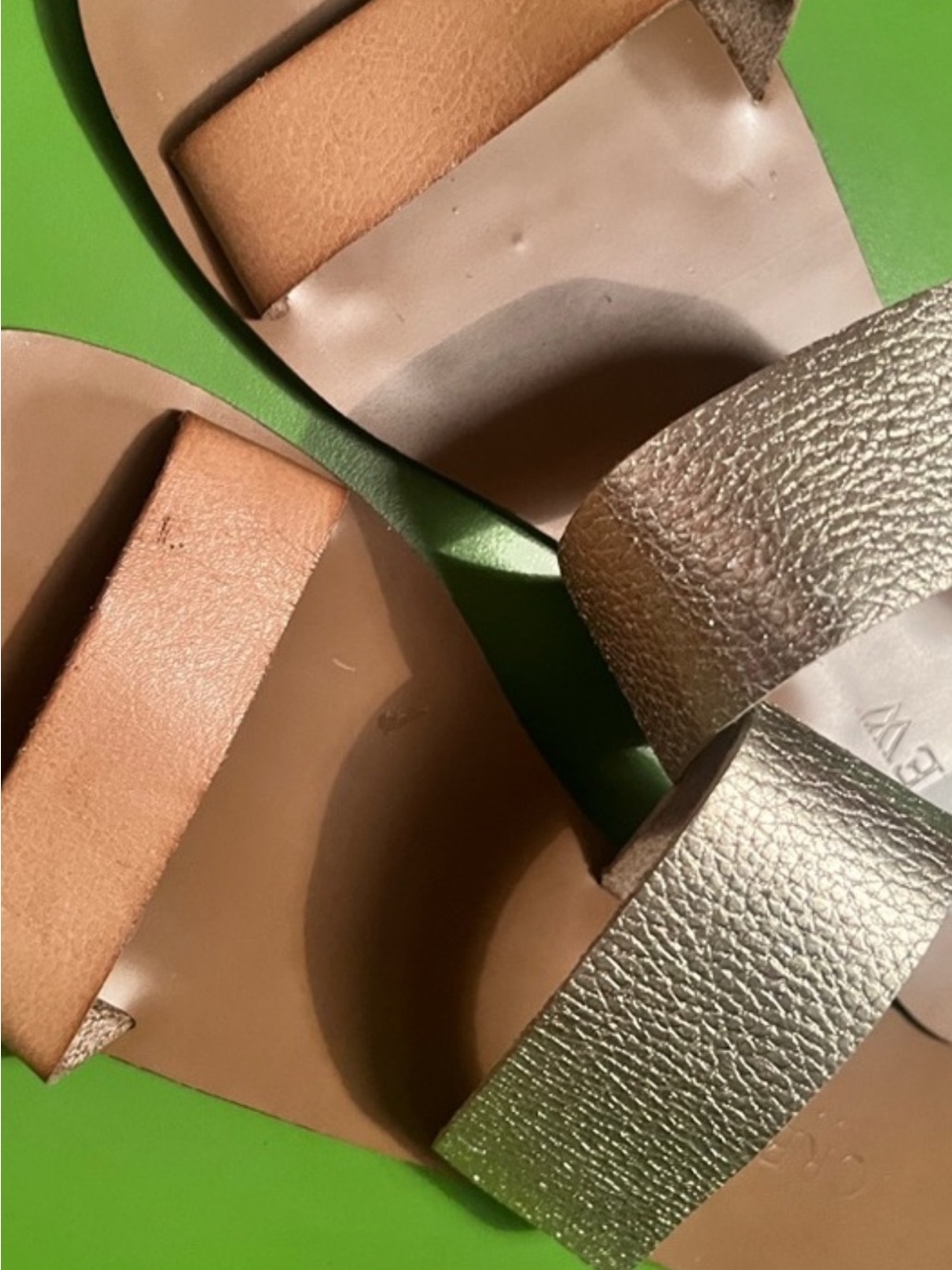 9  J. Crew ITALY Strappy  Slides LEATHER sandals metallic slip-on classic flats